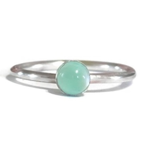 Moodtherapy Jewelry - (2-13)925 Sterling Silver 5MM Genuine Prehnite Bezel Set Gemstone Solitaire Ring